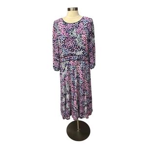Talbots Floral Long Sleeve Floral Print Dress Size 14